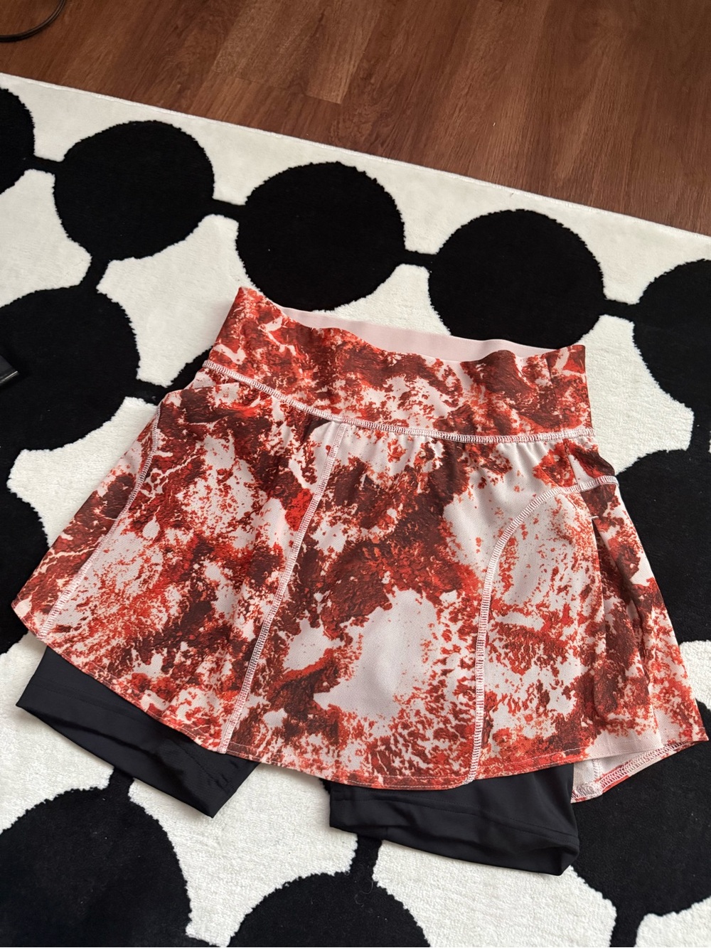 adidas Red Marble Print Skort with Black Built-In Shorts